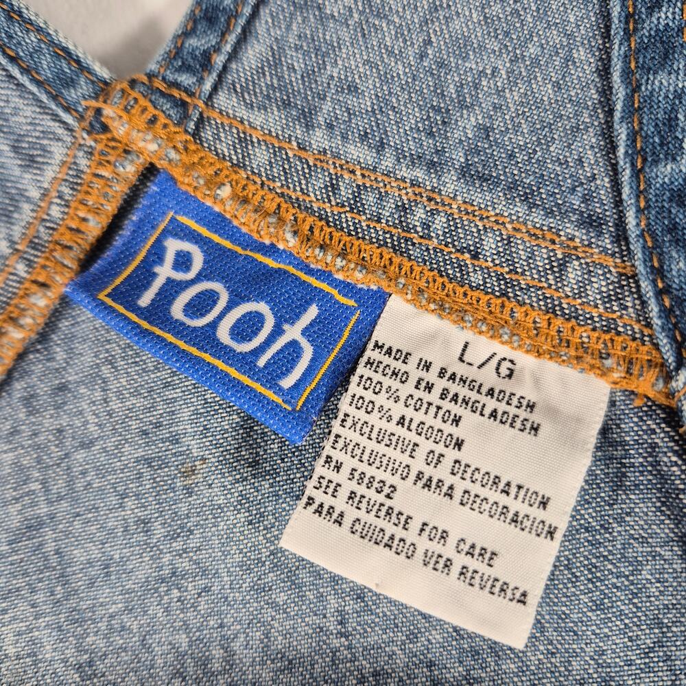 Winnie the Pooh Oh Bother Embroidered Blue Denim Carpenter Jeans Overalls Large - Picture 3 of 8